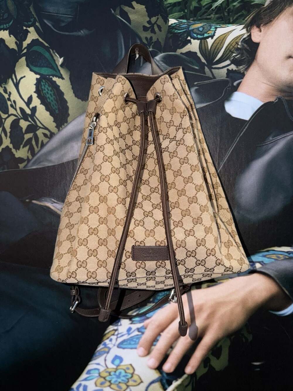 Gucci GG Supreme Canvas Drawstring Backpack Brown